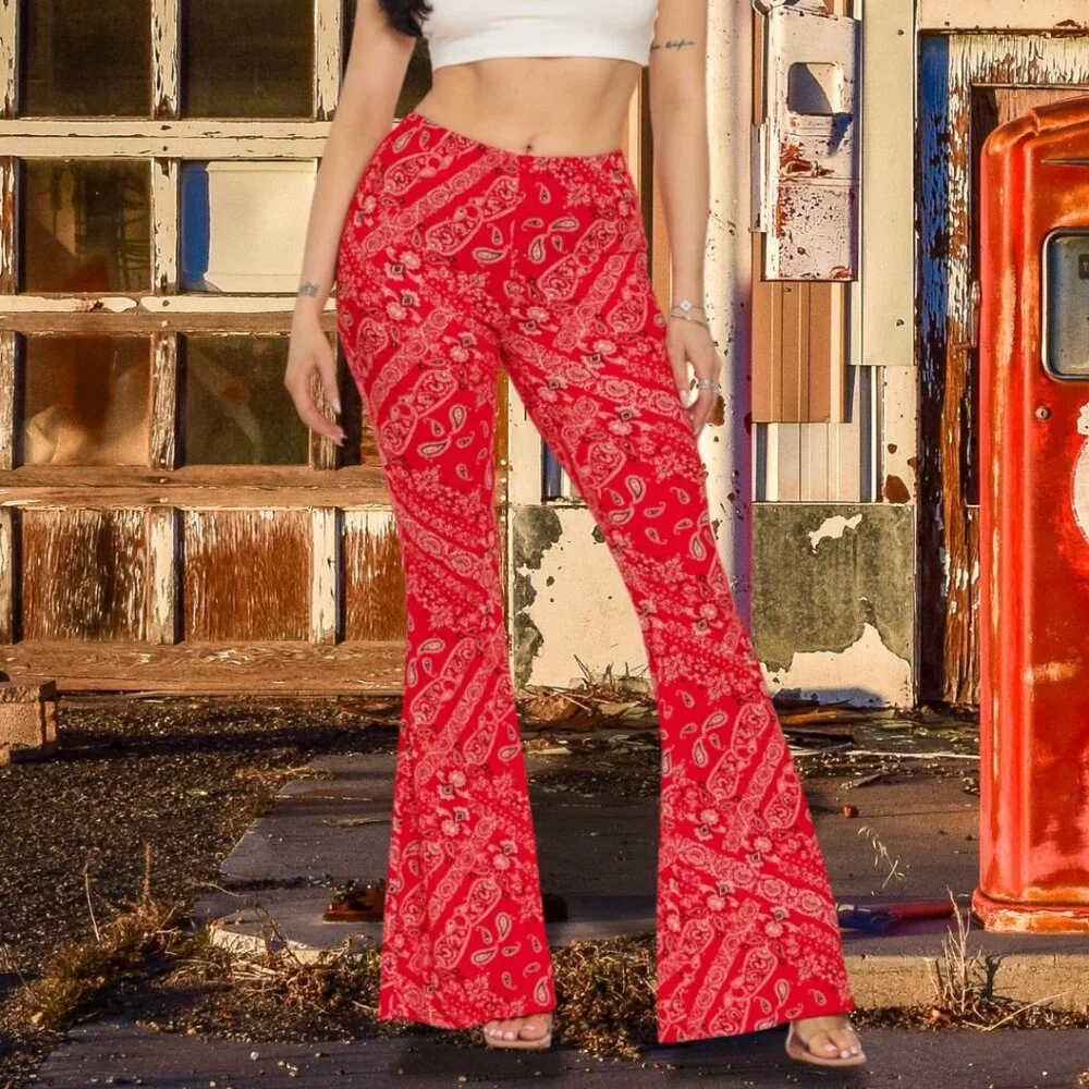 NEW Boho Bandana Printed Flared Long Pants Large - Picture 5 of 5